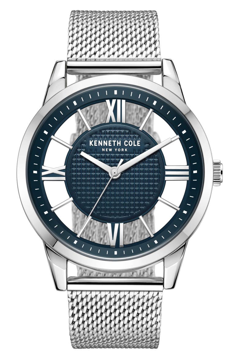 Men's 3-Hand Quartz Mesh Strap Watch, 45mm, Main, color, SILVER