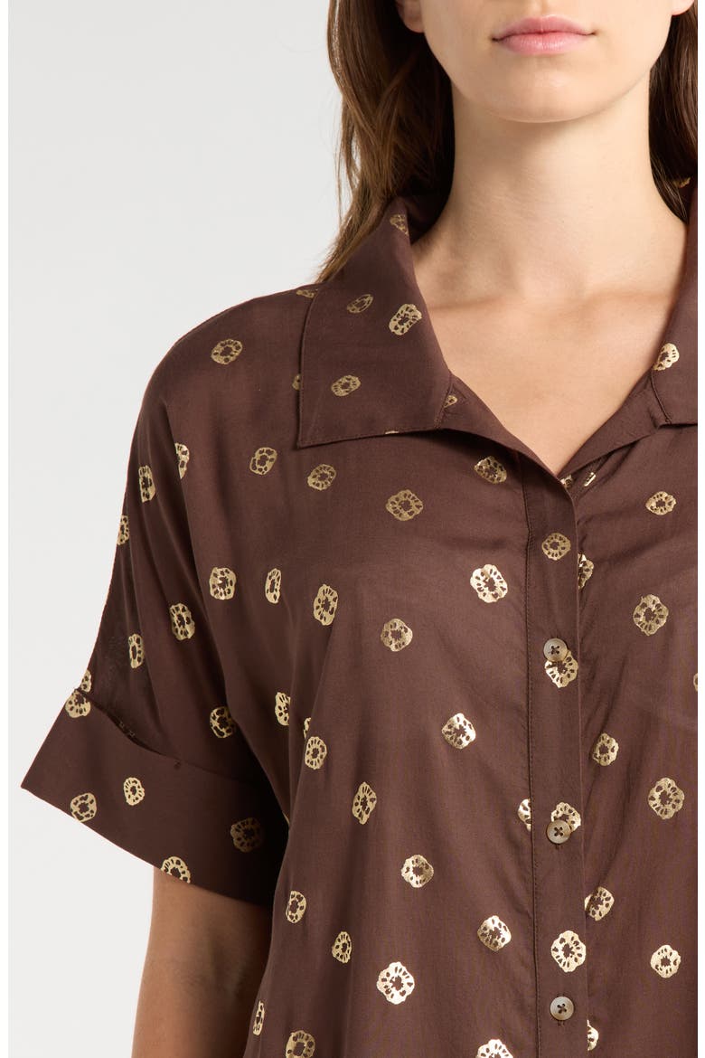 Metallic Dot Cover-Up Shirtdress, Alternate, color, BROWN POLKA
