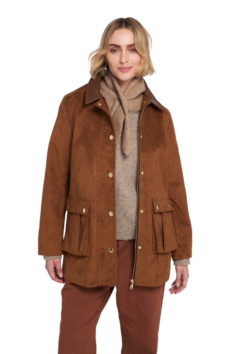 ELLE Collection Faux Suede Barn Jacket Utility Coat, Main, color, Toffee