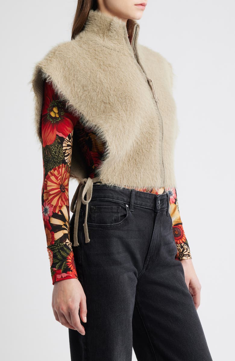 FARM Rio Faux Fur Crop Zip-Up Vest, Alternate, color, Caramel