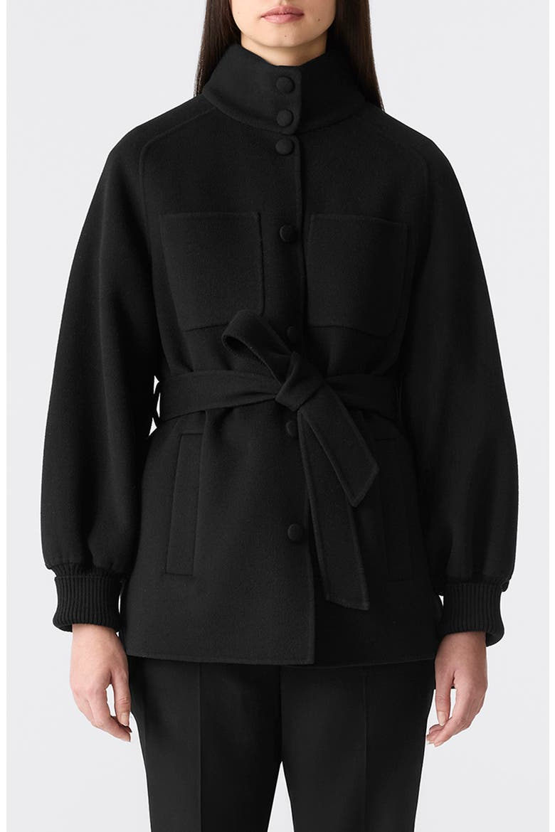 Shania Double Face Belted Wool Jacket, Main, color, BLACK