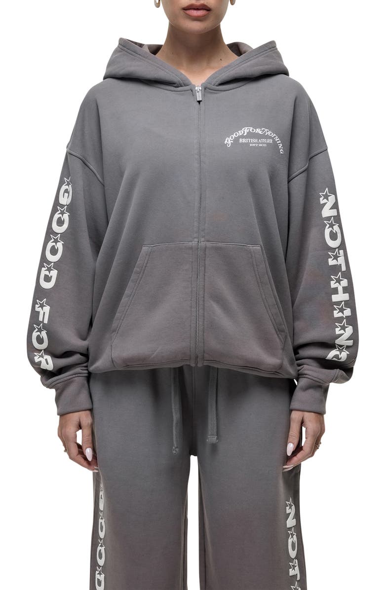 Good For Nothing Liberty Grey Zip Hoodie, Main, color, 
