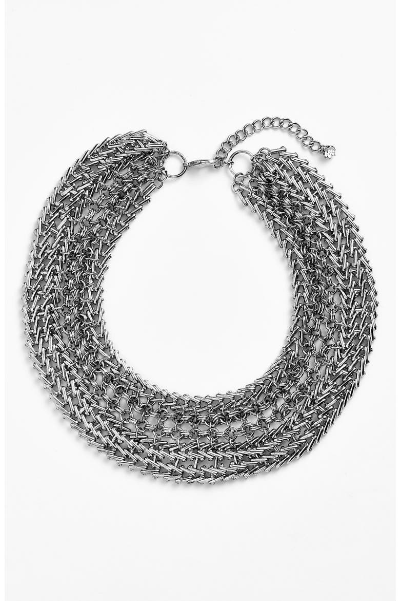 Chain Mesh Collar Necklace, Alternate, color, SILVER