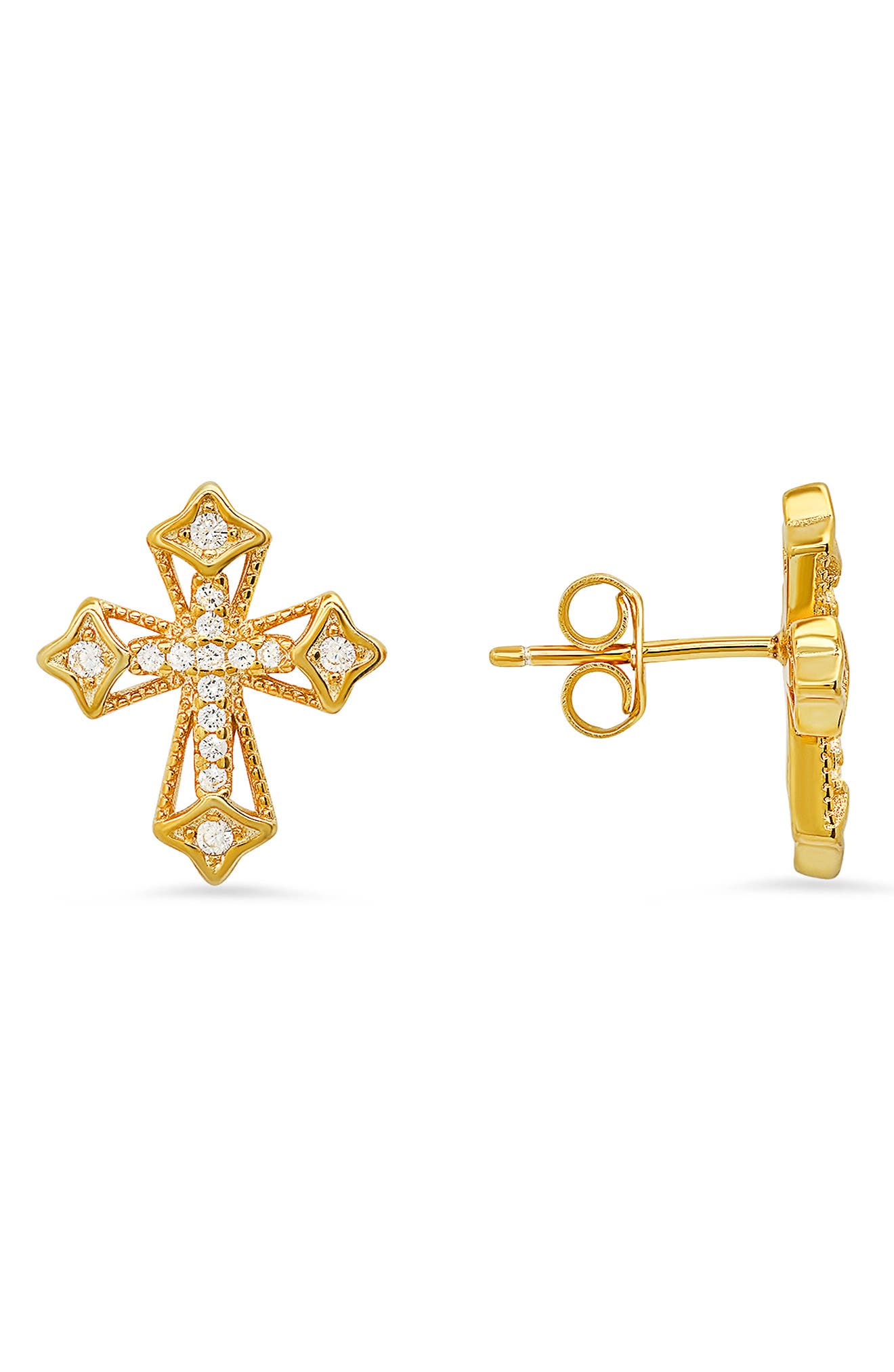 Queen Jewels Sterling Silver CZ Pavé Cross Stud Earrings