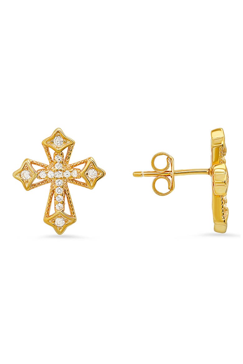 Sterling Silver CZ Pavé Cross Stud Earrings, Main, color, GOLD