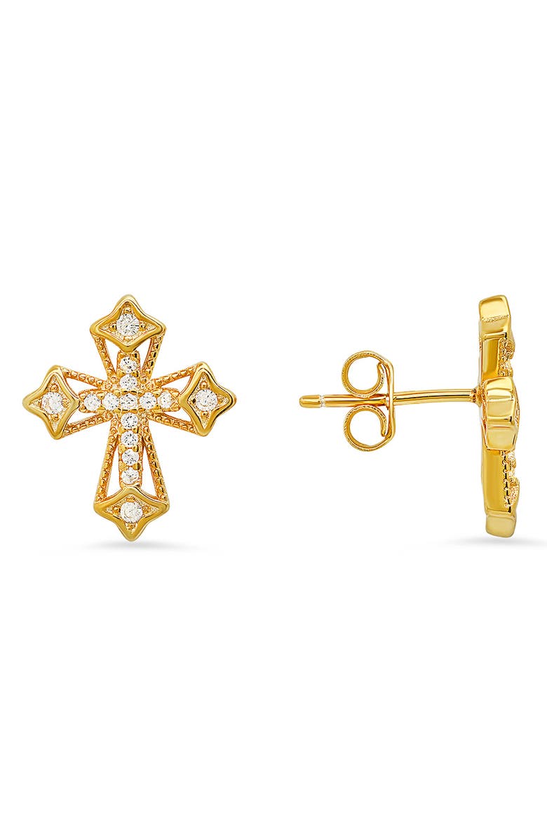 Queen Jewels Sterling Silver CZ Pavé Cross Stud Earrings, Main, color, Gold