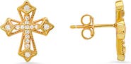 Queen Jewels Sterling Silver CZ Pavé Cross Stud Earrings