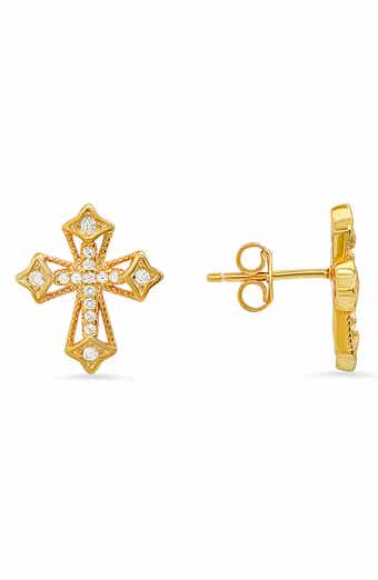 Queen Jewels Sterling Silver CZ Pavé Cross Stud Earrings