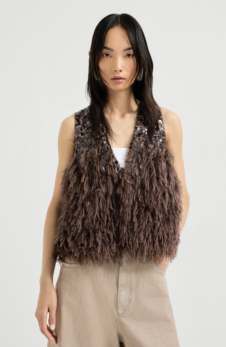 Brunello Cucinelli Dazzling dégradé vest, Alternate, color, Bark