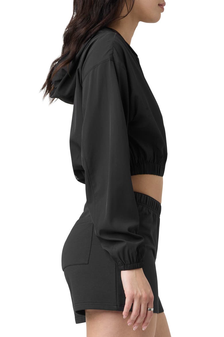 Front Zip Hooded Crop Track Jacket, Alternate, color, BLACK