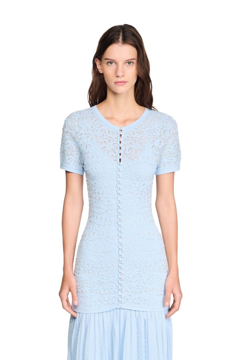 beaded knit dress Belinda Beaded Knit & Chiffon Maxi Dress / Light Blue | MESHKI