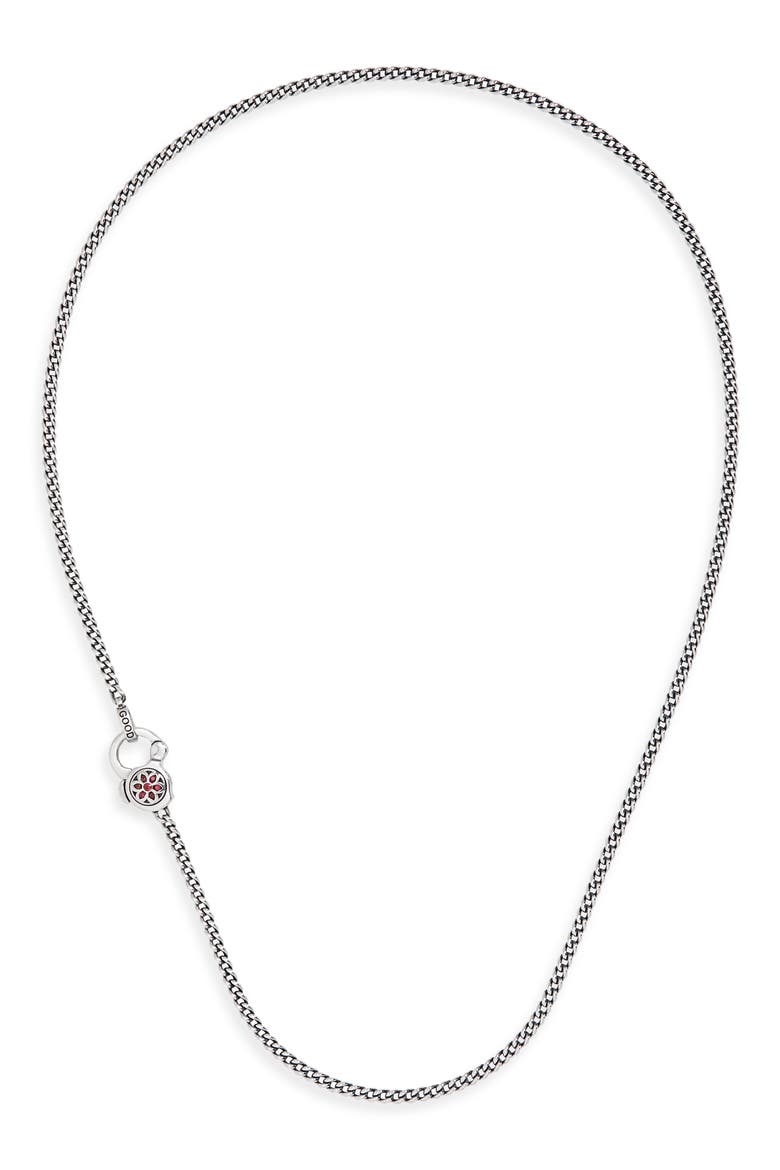 Men's Ruby Rosette 4A Curb Chain Necklace, Main, color, STERLING SLIVER