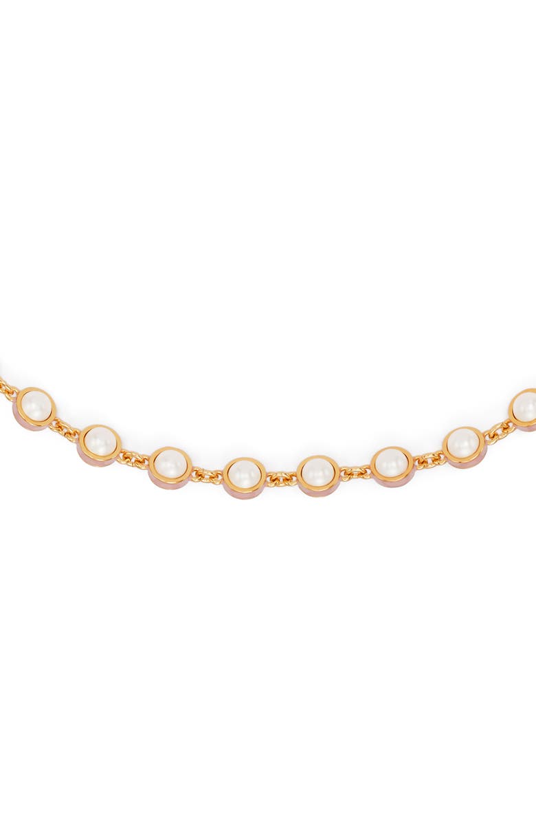 Tory Burch Moondance Faux Pearl Necklace, Alternate, color, Light Brass / Pearl / Pink