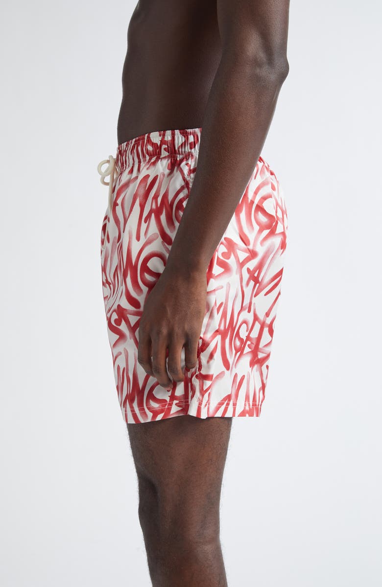 Palm Angels Graffiti Print Swim Trunks, Alternate, color, 