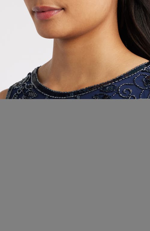 Pisarro Nights Beaded Sleeveless Gown In Blue