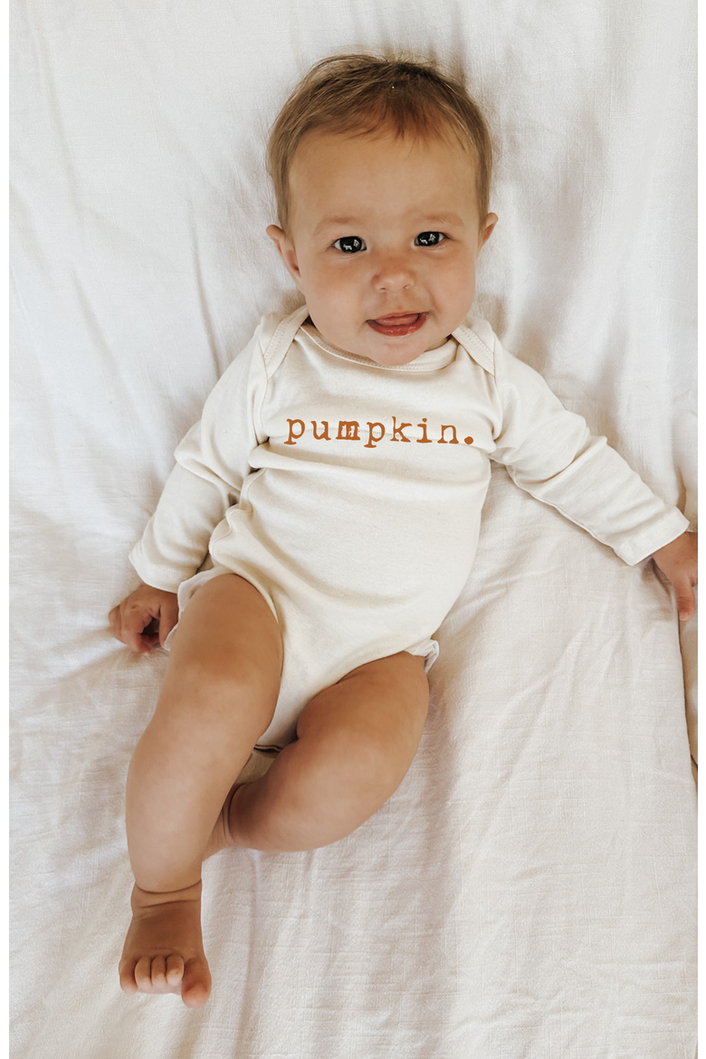 Pumpkin - Organic Long Sleeve Baby Bodysuit, Alternate, color, Natural Rust Lettering