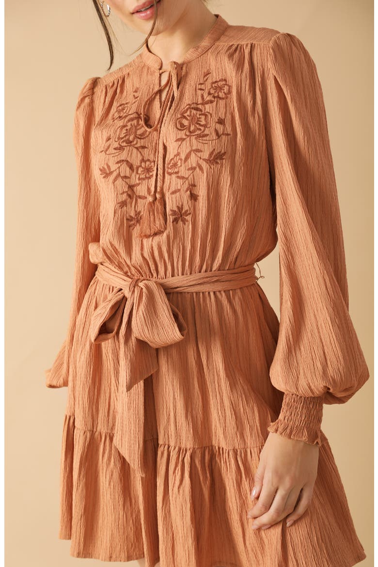 Bishop Sleeve Tiered Minidress, Alternate, color, DUSTY TERRA COTTA