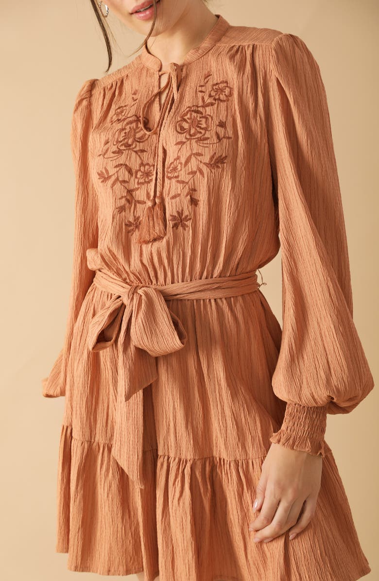 FLYING TOMATO Bishop Sleeve Tiered Minidress, Alternate, color, Dusty Terra Cotta