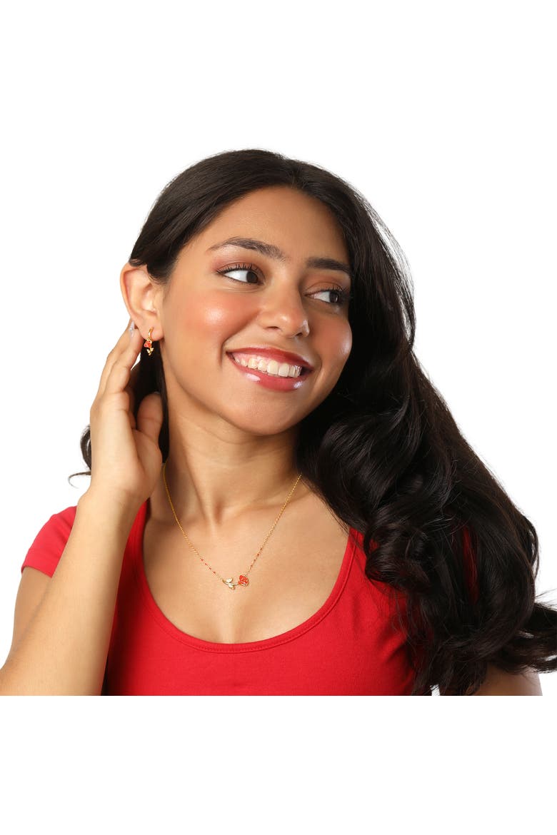 Beauty and the Beast Red Enamel Rose Necklace for Women 17", Alternate, color, Metallic Gold