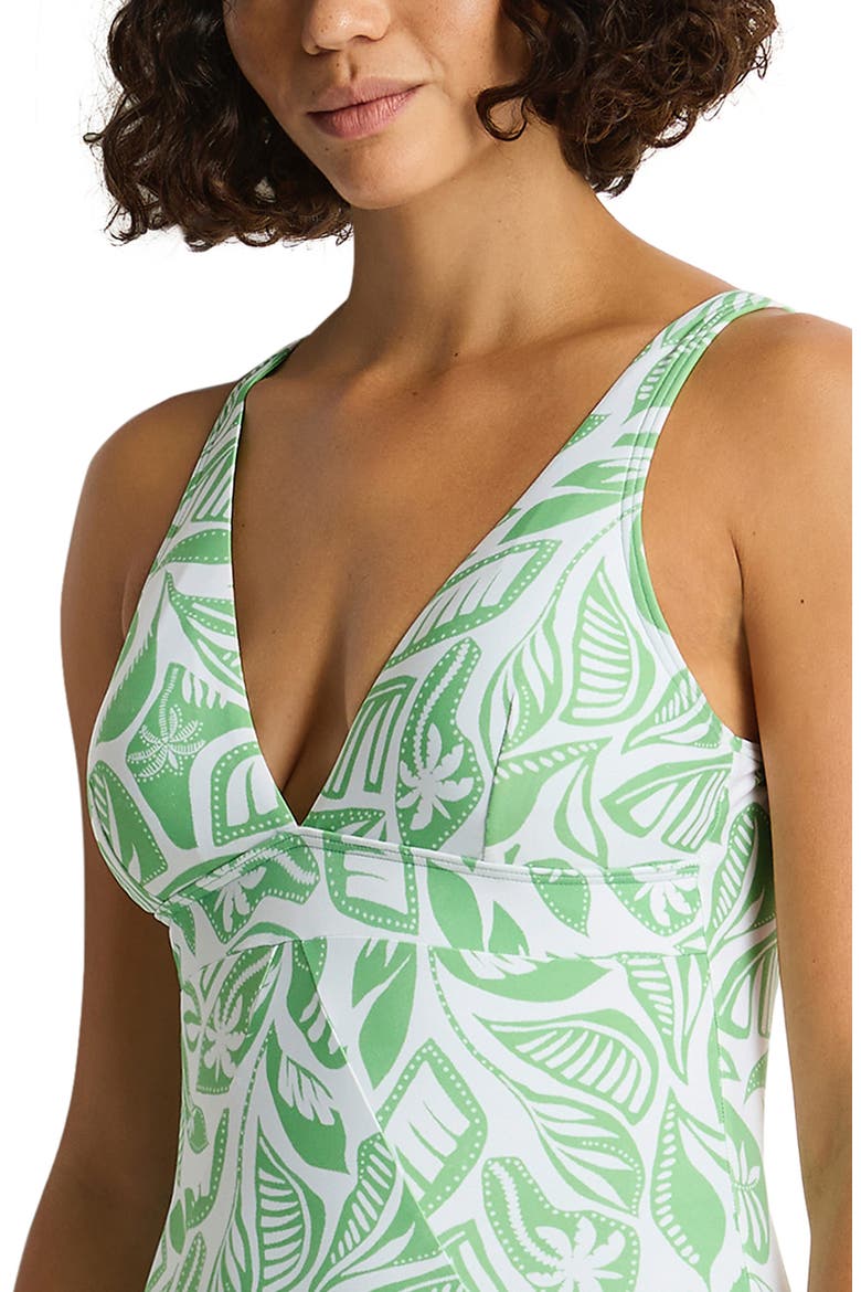 Leaf Print One-Piece Swimsuit, Alternate, color, MATCHA