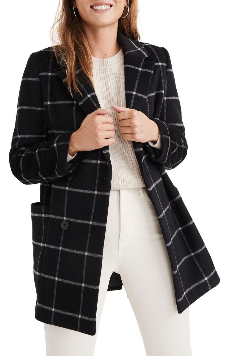 Madewell Hollis Windowpane Check Double Breasted Coat, Main, color, 