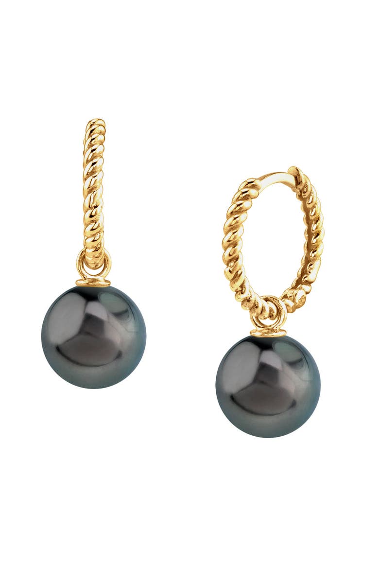 Tahitian South Sea Pearl Hoop Via Earrings, Main, color, Yellow Gold