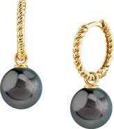 The Pearl Source Tahitian South Sea Pearl Hoop Via Earrings