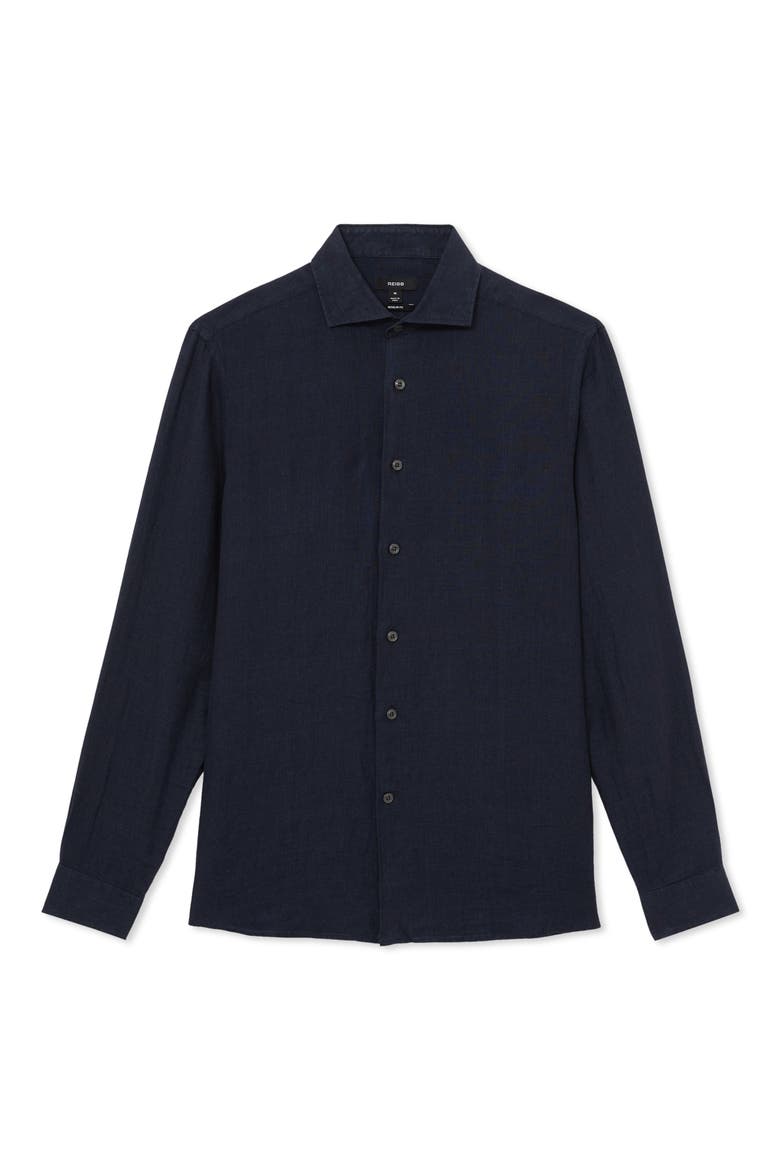 Ruban Linen Button-Up Shirt, Alternate, color, NAVY