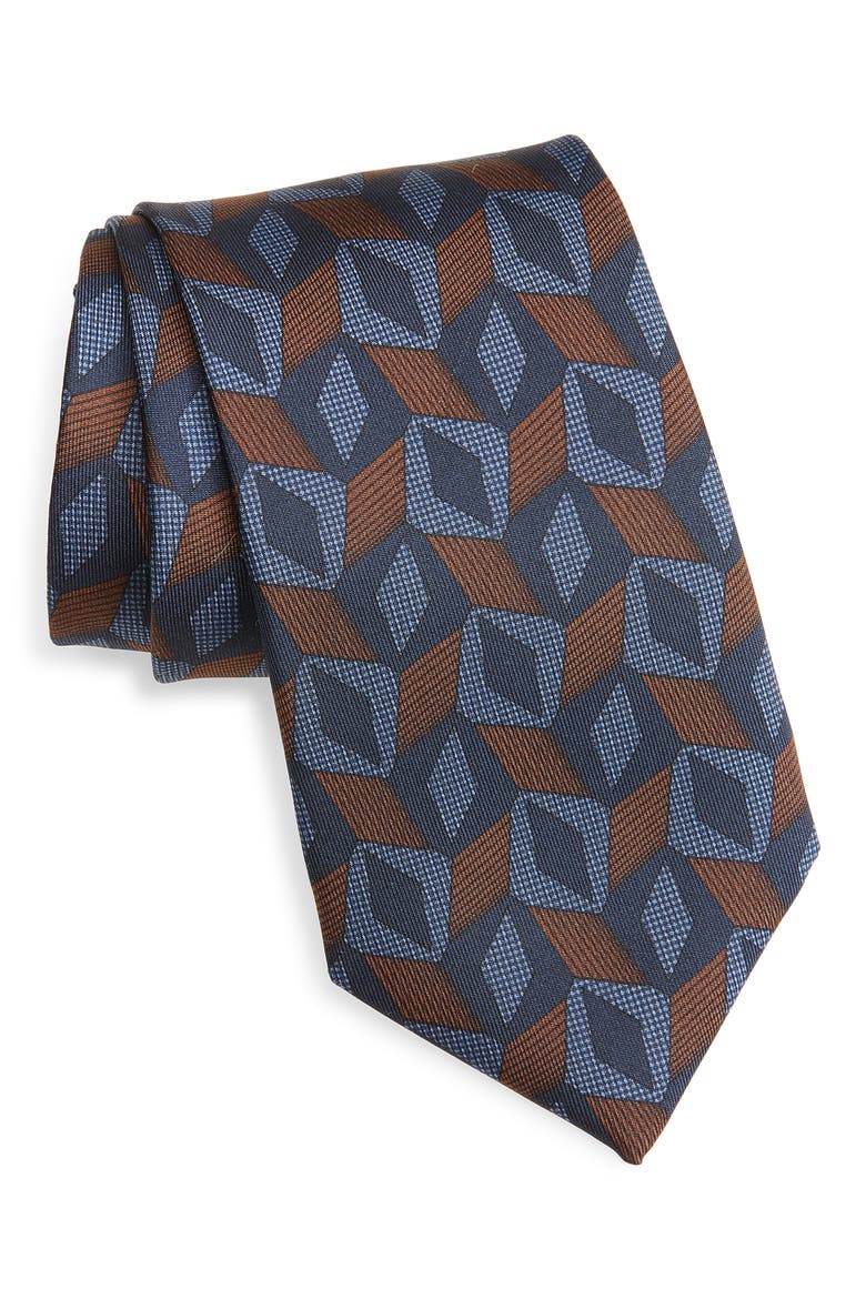 Nielsen Geometric Print Silk Tie, Main, color, DENIM