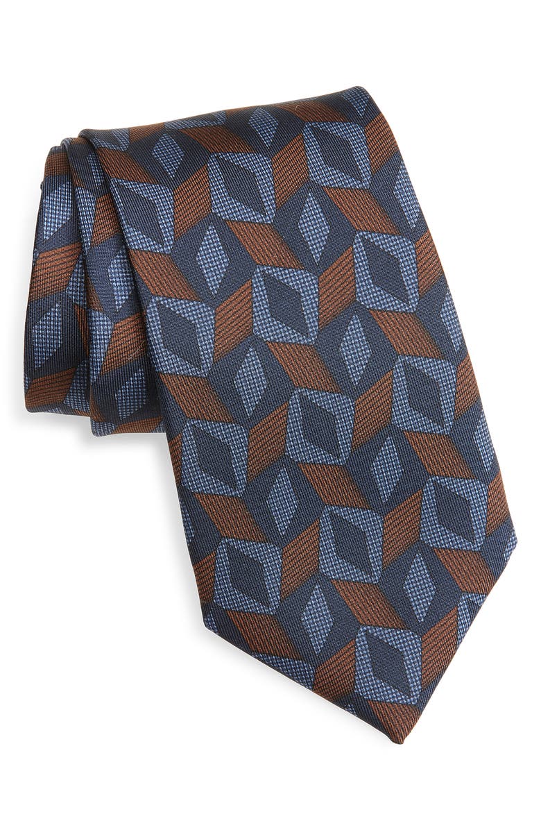 Jack Victor Nielsen Geometric Print Silk Tie, Main, color, Denim