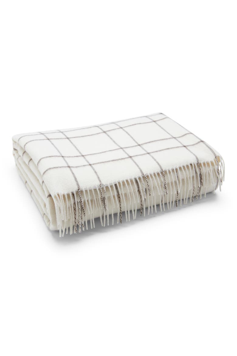 Plaid Wool Throw Blanket, Alternate, color, MARSHMALLOW