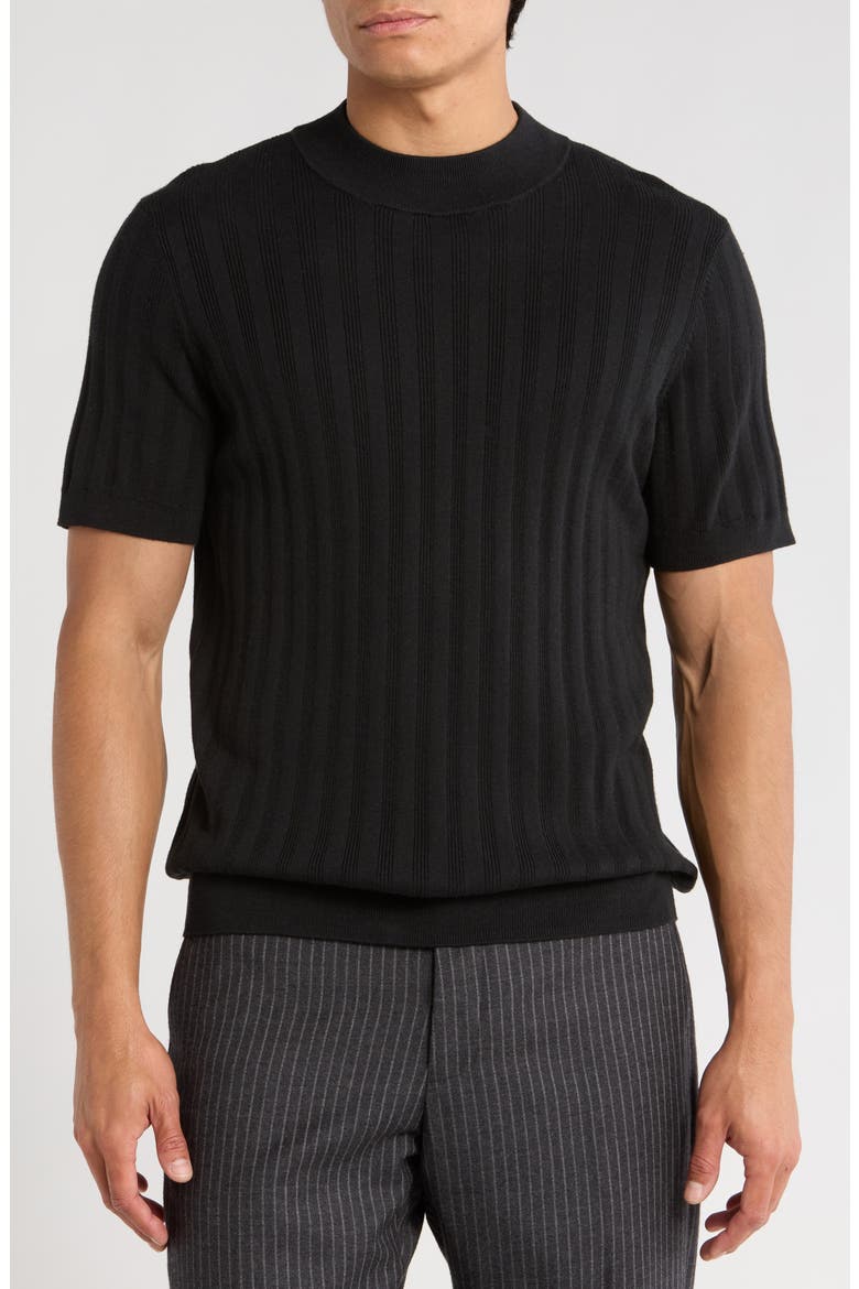 Mock Neck Rib Sweater, Main, color, BLACK