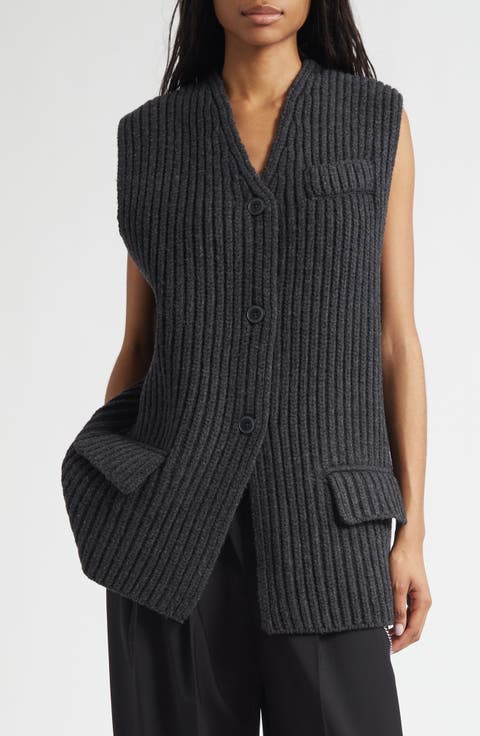 Oversize Rib Wool Button-Up Sweater Vest