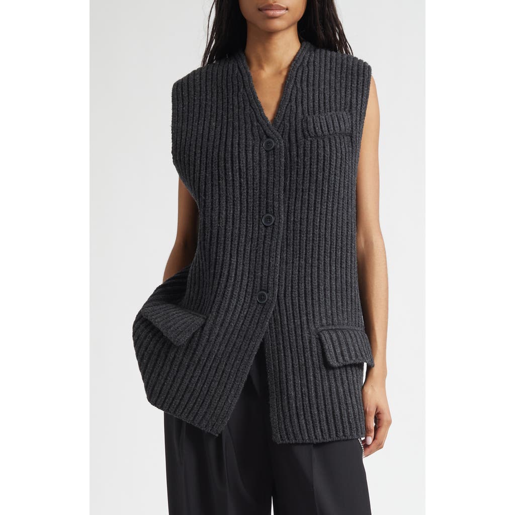Alexander Wang Oversize Rib Wool Button-up Sweater Vest In Gray