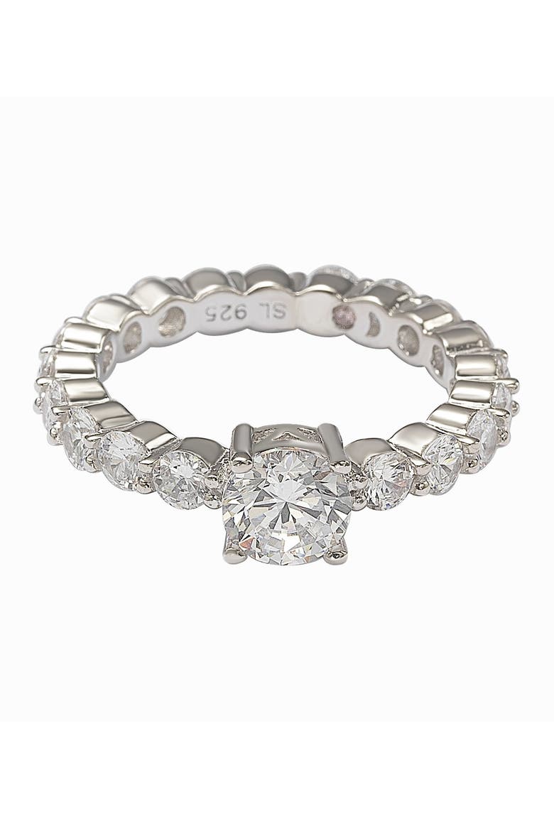 Sterling Silver Round-Cut CZ Center Stone Engagement Ring, Alternate, color, WHITE