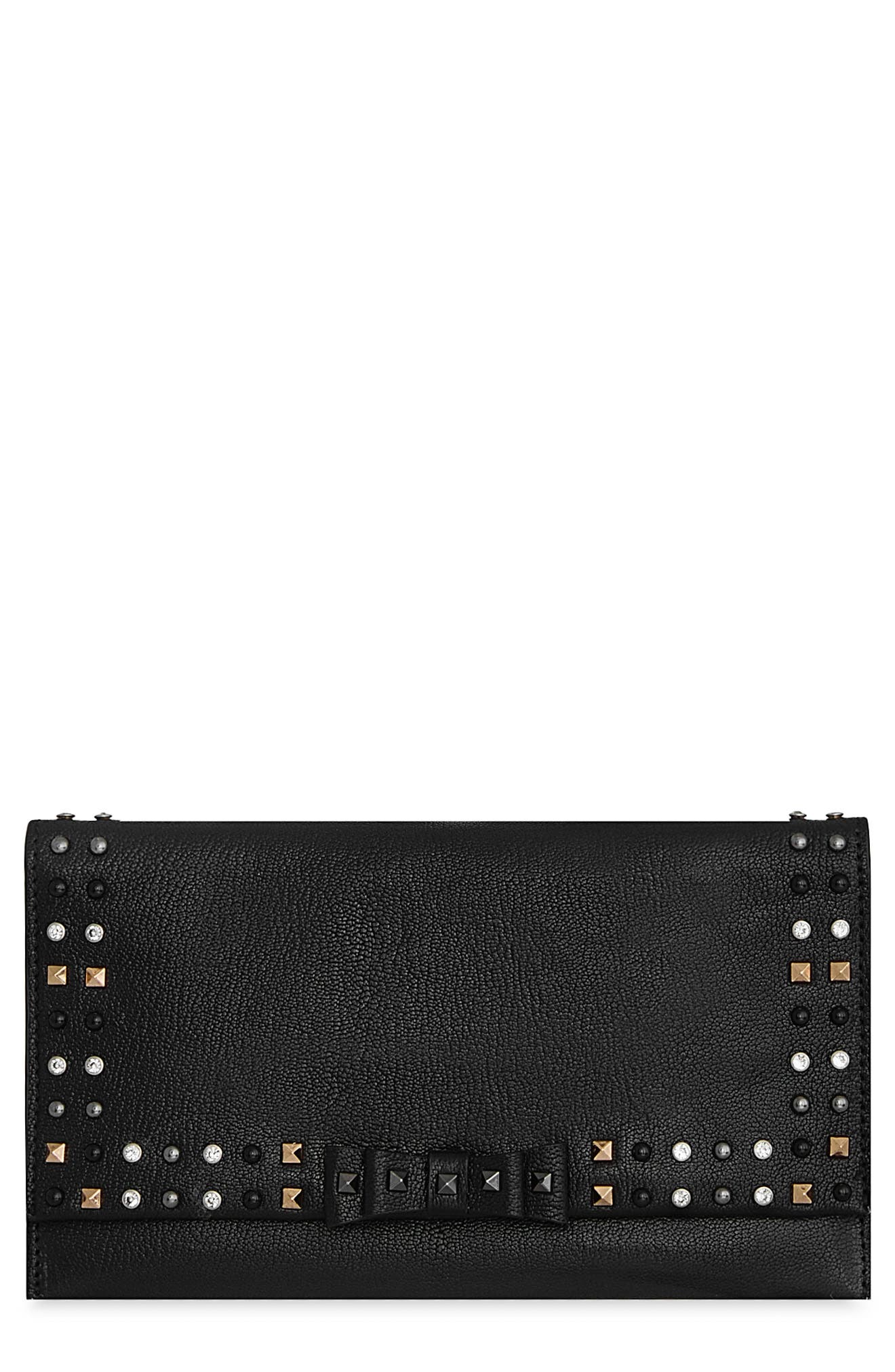 Rebecca Minkoff Bowie Stud Leather Clutch, Main, color, 
