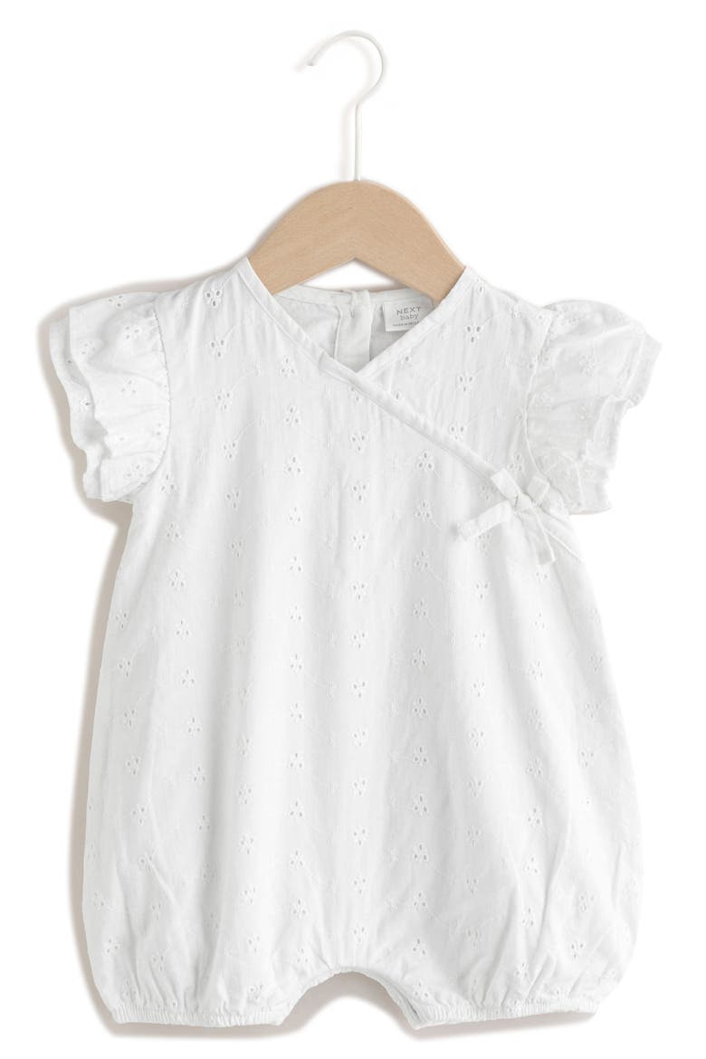 Eyelet Embroidered Wrap Romper, Main, color, WHITE