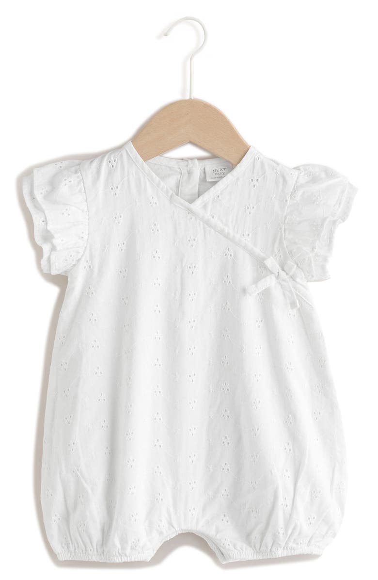 NEXT Eyelet Embroidered Wrap Romper, Main, color, White