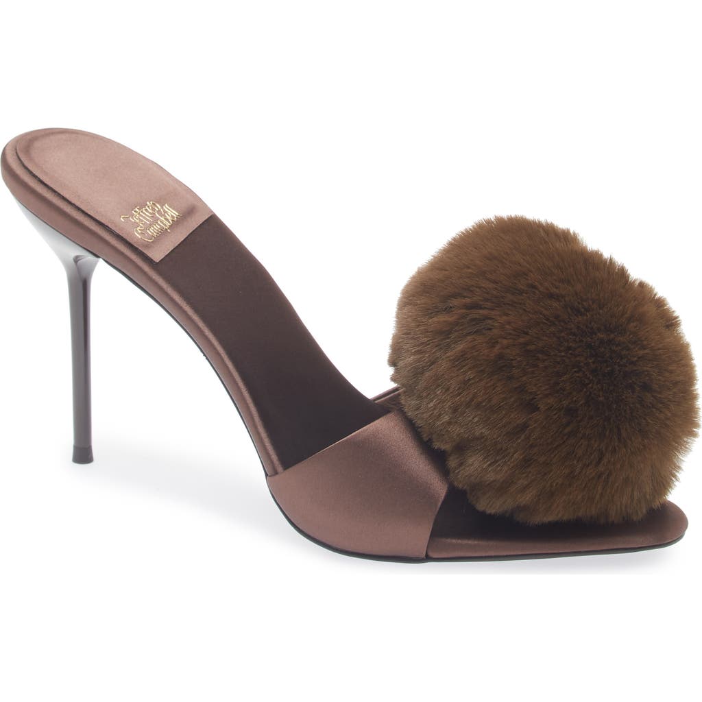 Jeffrey Campbell Shopaholic Faux Fur Pom Slide Sandal In Brown