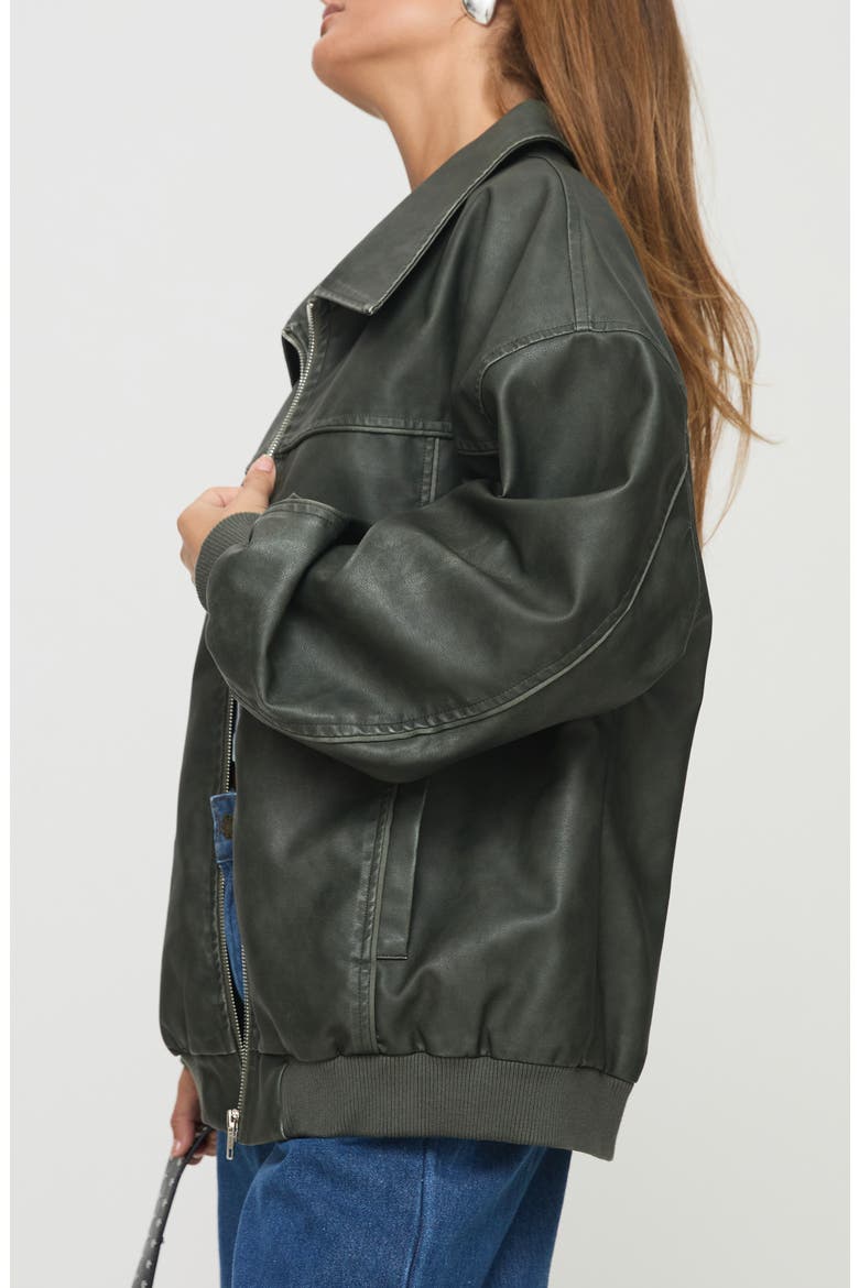Goldsmith Oversize Faux Leather Bomber Jacket, Alternate, color, WASHED FOREST