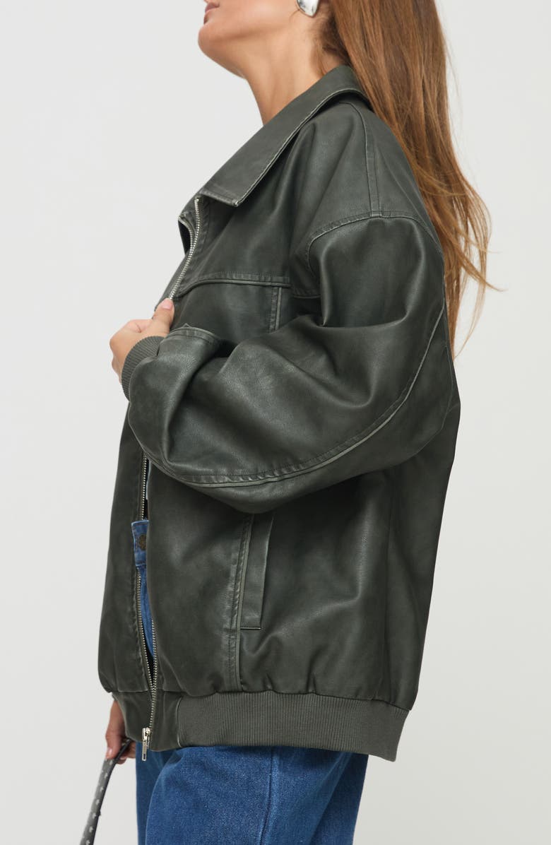 Princess Polly Goldsmith Oversize Faux Leather Bomber Jacket, Alternate, color, Washed Forest