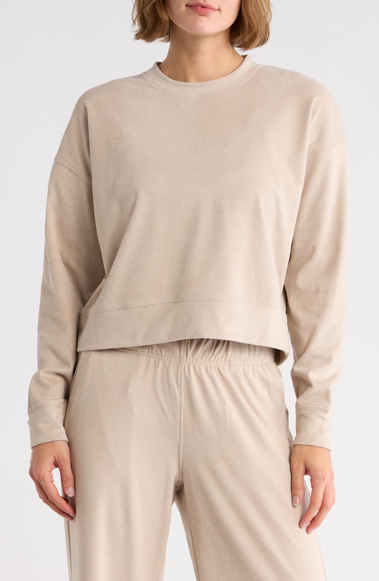 90 DEGREE BY REFLEX Tranquility Marled Piqué Cropped Sweatshirt, Main, color, Shadow Rock