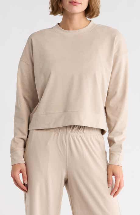 90 DEGREE BY REFLEX Tranquility Marled Piqué Cropped Sweatshirt