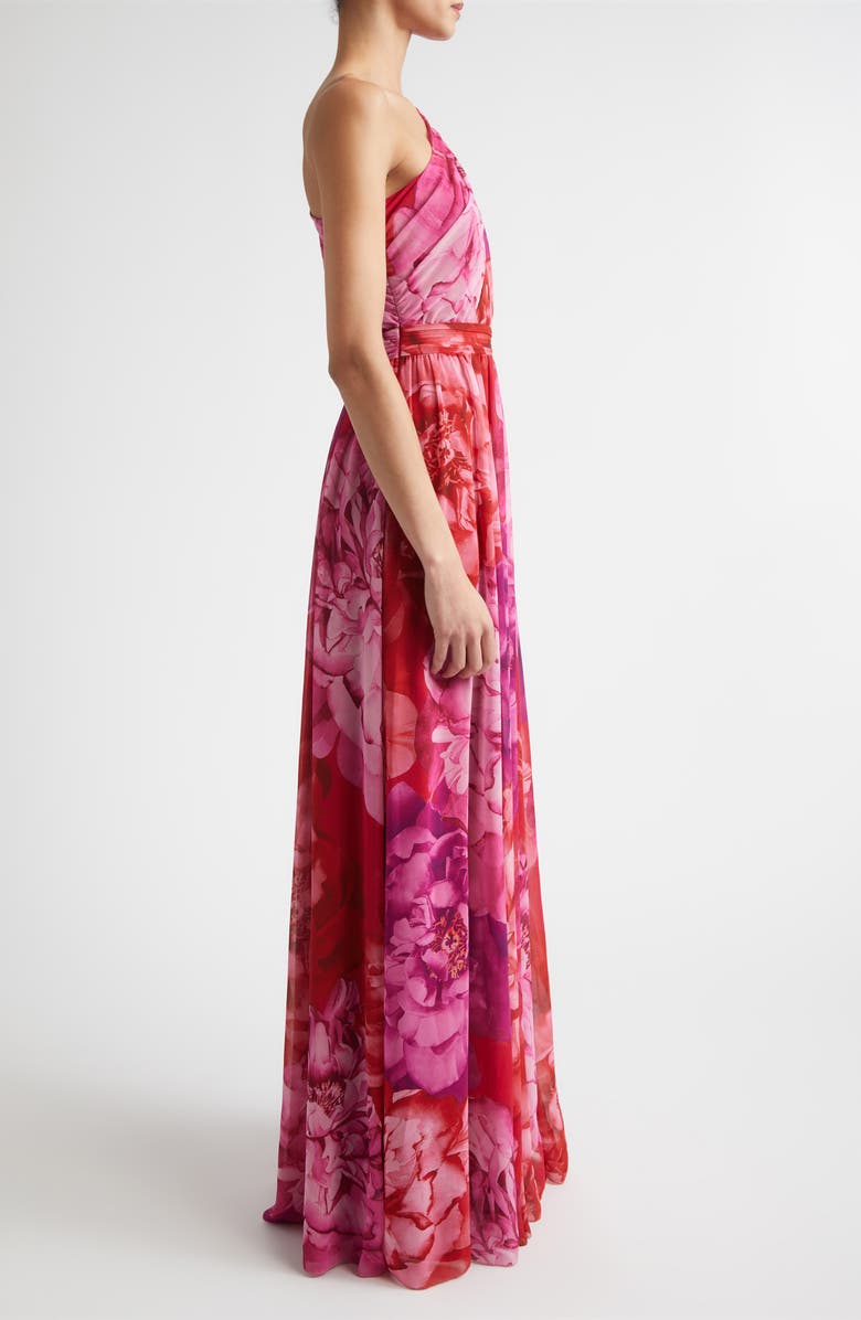 ST. JOHN Le Jardin Print Georgette One-Shoulder Gown, Alternate, color, Cherry Pink / Peony Multi