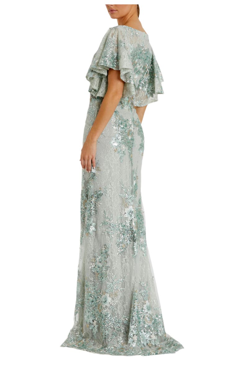 Mac Duggal Bell Sleeve Floral Embellished Gown, Alternate, color, Seafoam