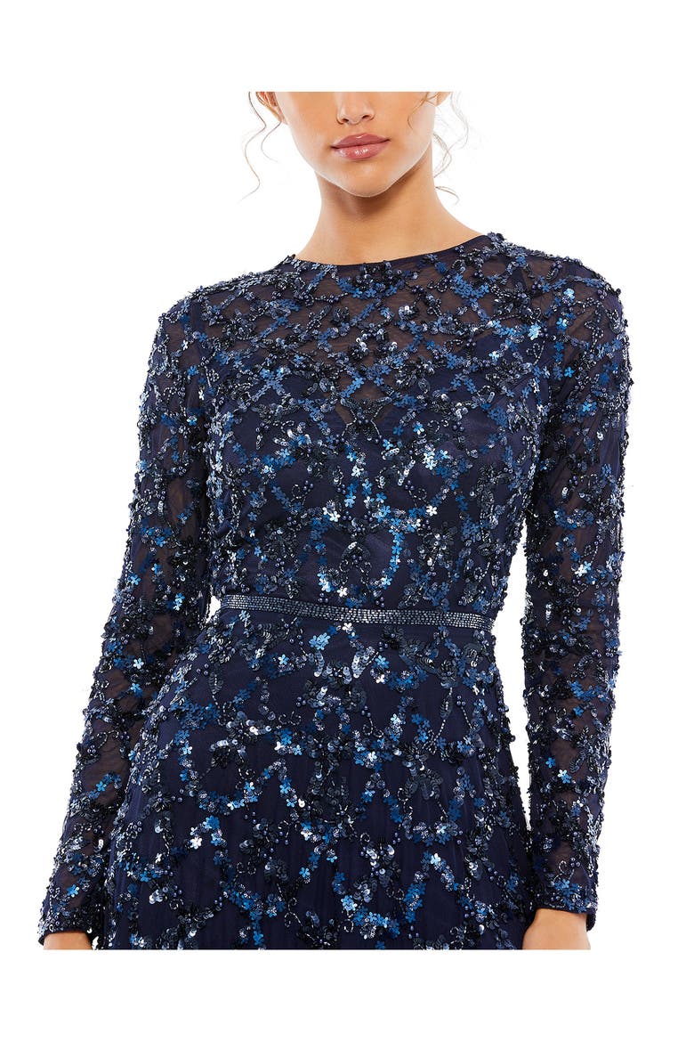 Beaded Long Sleeve A-Line Gown, Alternate, color, MIDNIGHT