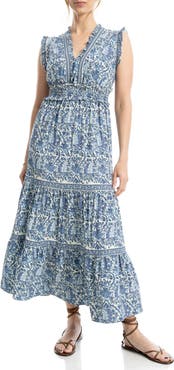 MAX STUDIO Smocked Fit & Flare Maxi Dress