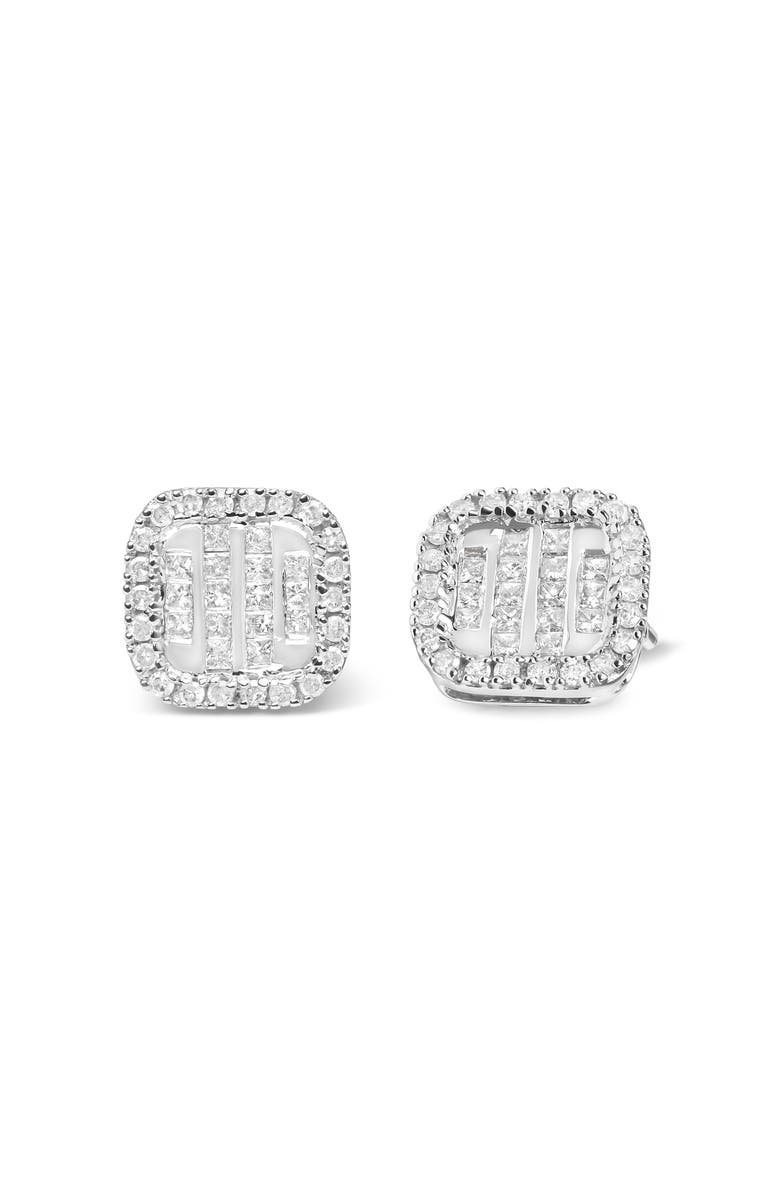 Haus of Brilliance 10K White Gold Invisible Set 1/2 Cttw Diamond Composite and Halo Stud Earrings, Alternate, color, White