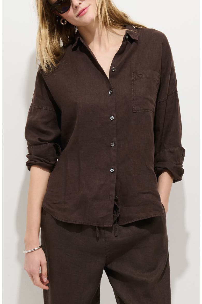 Jo Linen Shirt, Main, color, ROASTED BEAN