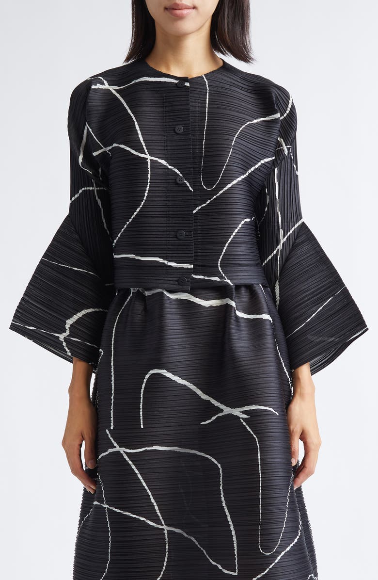 Pleats Please Issey Miyake Pause Print Pleated Cardigan, Main, color,